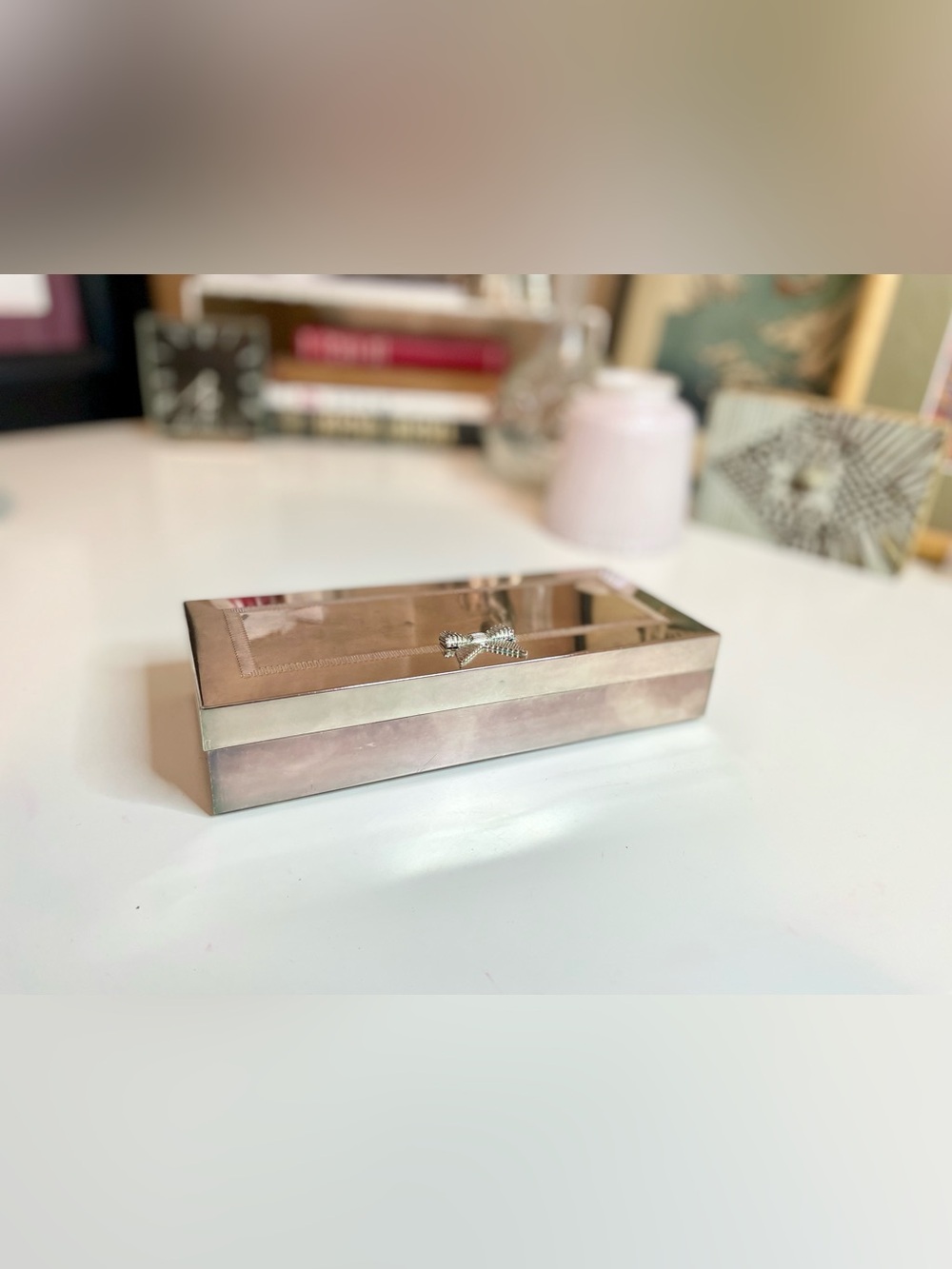 kate spade Silver Plate Mirrored Vanity Box with Bow Detail